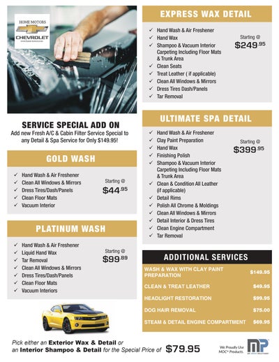 Detail Pricing from Home Motors Service Department
