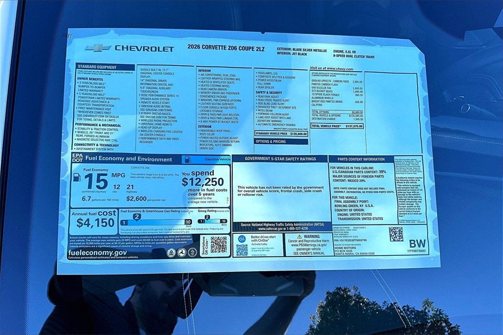 2026 Chevrolet Corvette Z06 2LZ